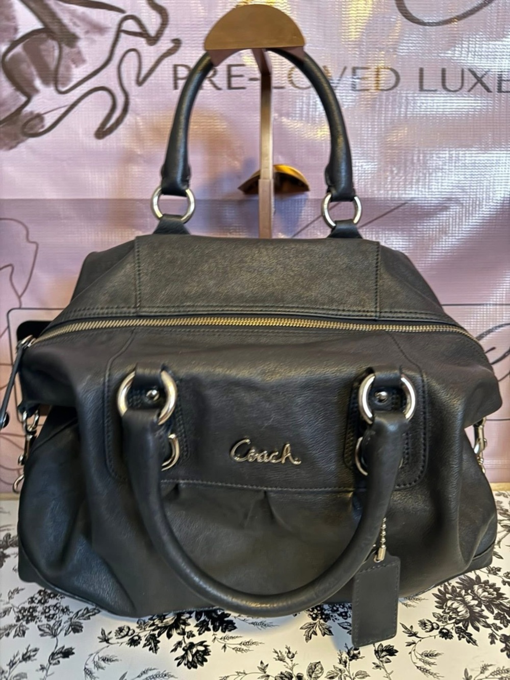 Coach Black Leather Satchel with Silver Hardware - Picture 4 of 8